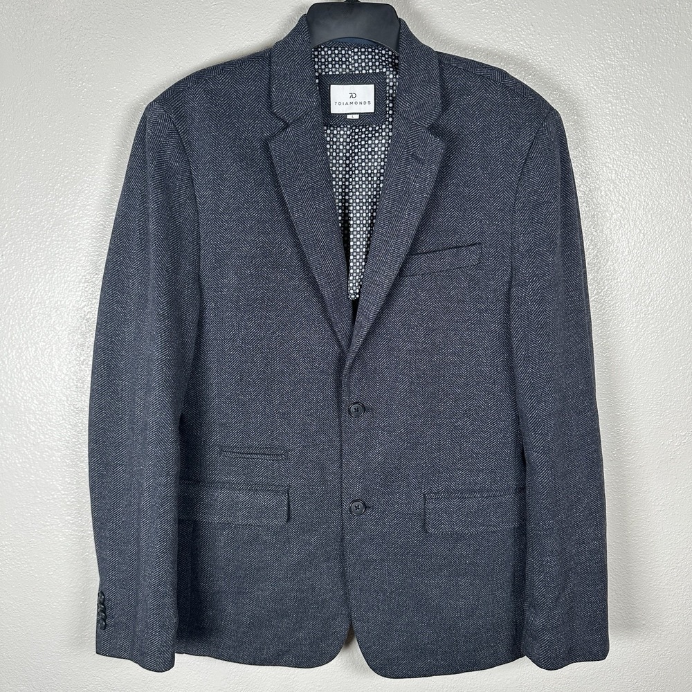 7 Diamonds Benjamin Comfort Stretch Blazer Sz Large Blue Herringbone Sport Coat